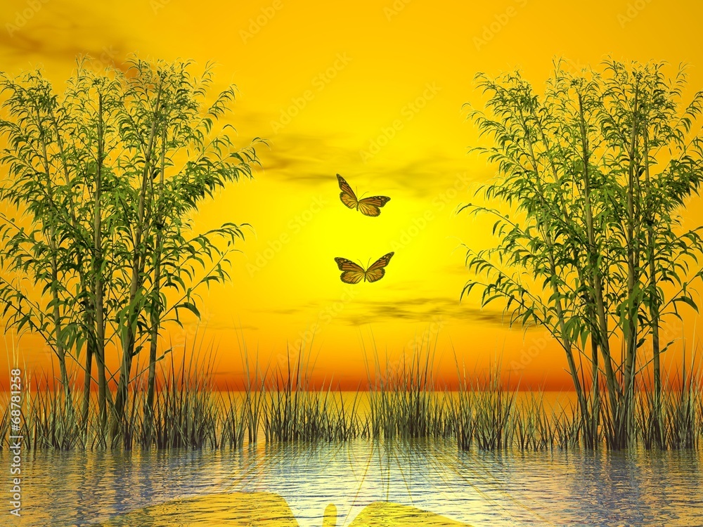 Naklejka premium Bamboos sunset - 3D render