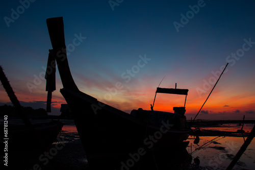 Fishing boat on sea,Silhouette