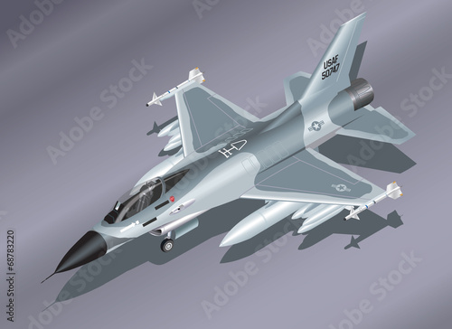 Isometric  F-16 Fighter Jet on the Ground