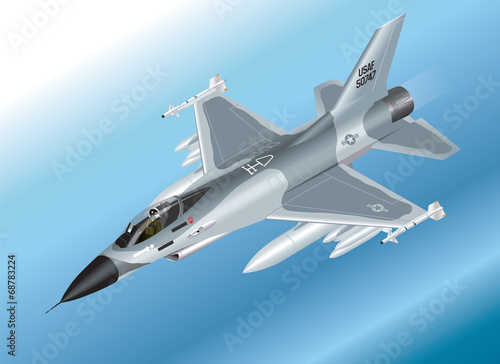 Detailed Isometric F-16 Fighter Jet Airborne