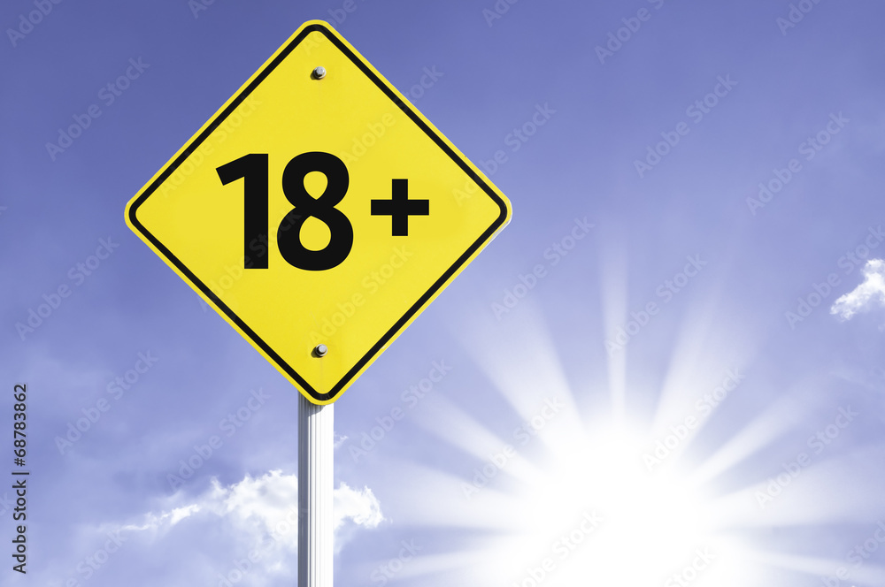 18+ road sign with sun background 18+ road sign with sun background