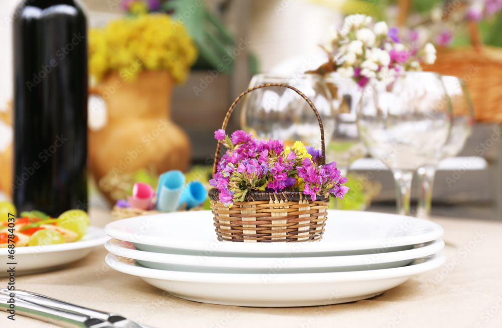 Buffet table with dishware waiting for guests Buffet table with dishware waiting for guests