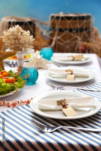 Restaurant table setting in sea theme