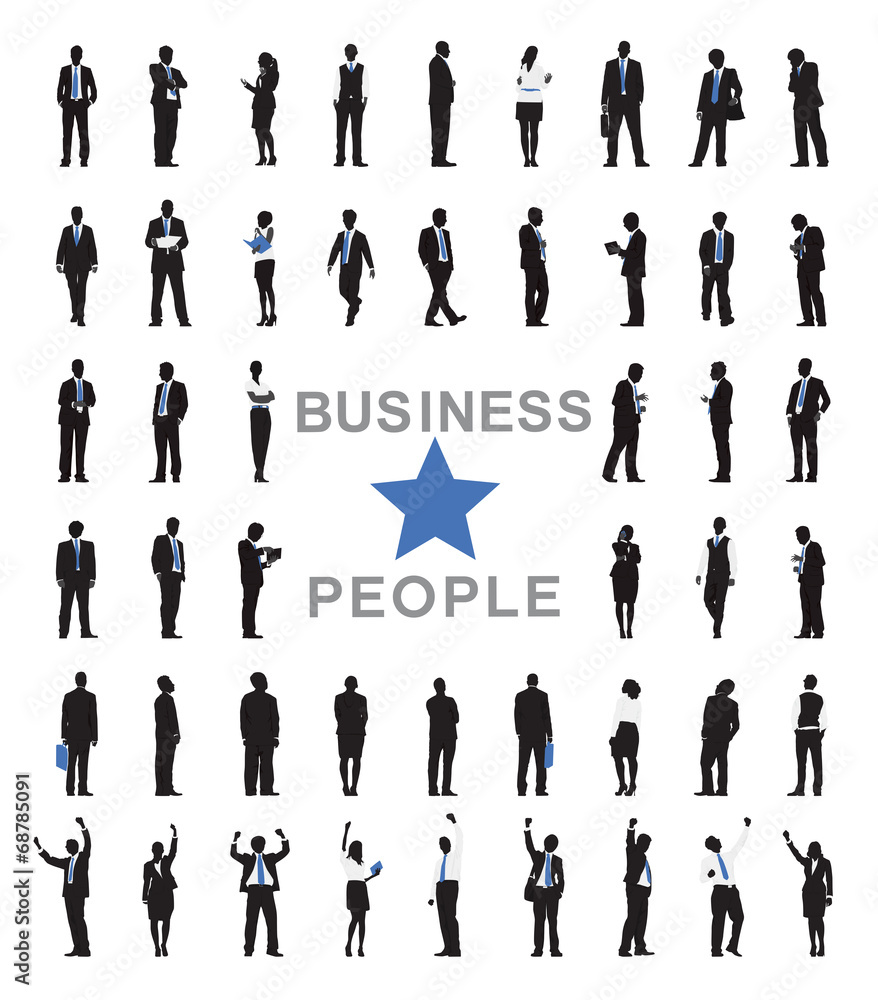 Silhouettes of Business People and Business People Texts Silhouettes of Business People and Business People Texts