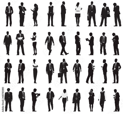 Silhouettes of Business People Working in a Row