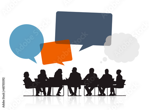 Business People in a Meeting and Speech Bubbles