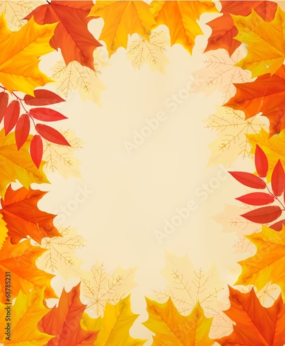 Retro autumn background with colorful leaves. Vector.