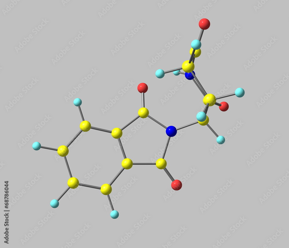 Thalidomide molecule on gray Thalidomide molecule on gray