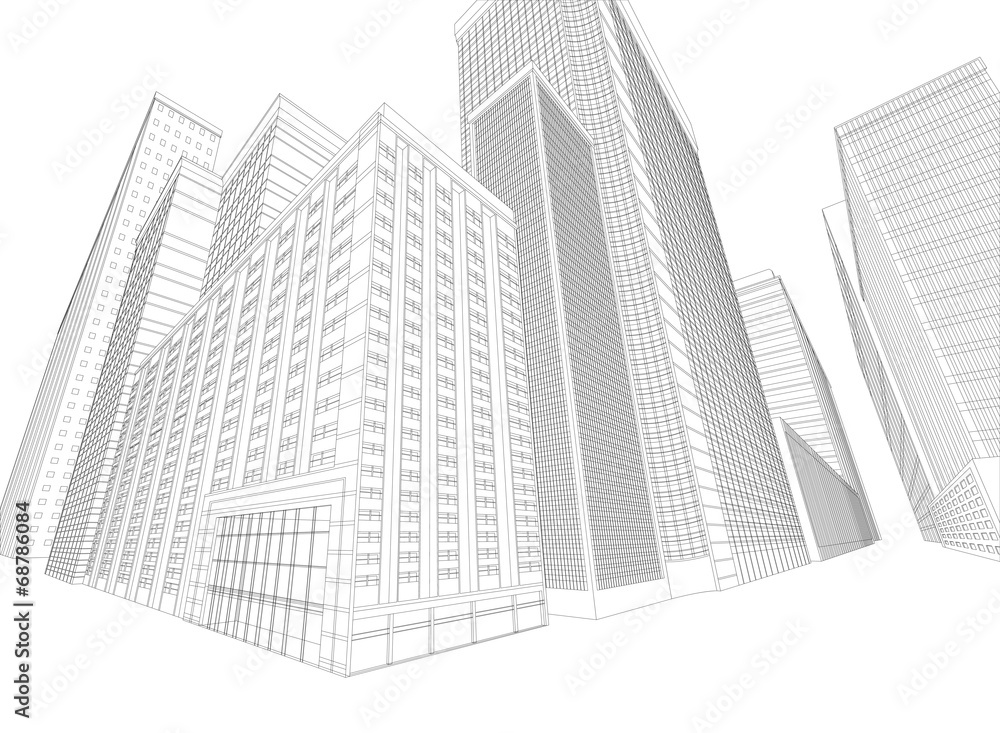 Townscape wireframe building on a white background