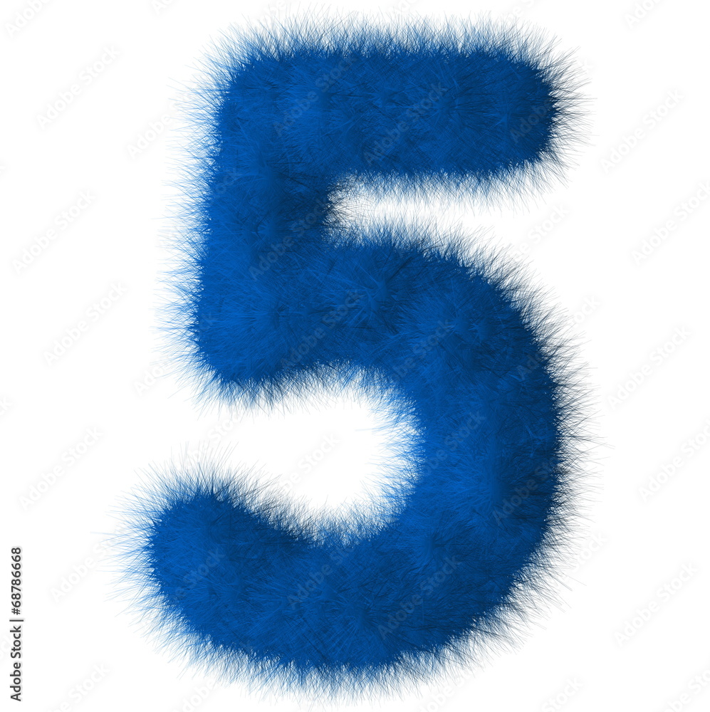 Blue shag 5 number font isolated on white background Blue shag 5 number font isolated on white background