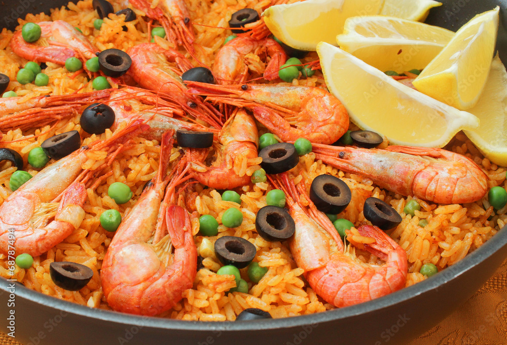 Mediterranean paella with shrimp Mediterranean paella with shrimp