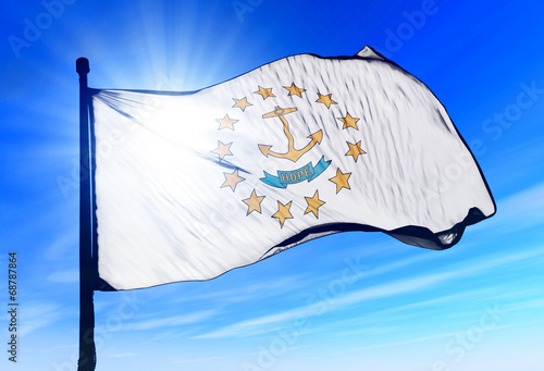 Rhode Island (USA) flag waving on the wind