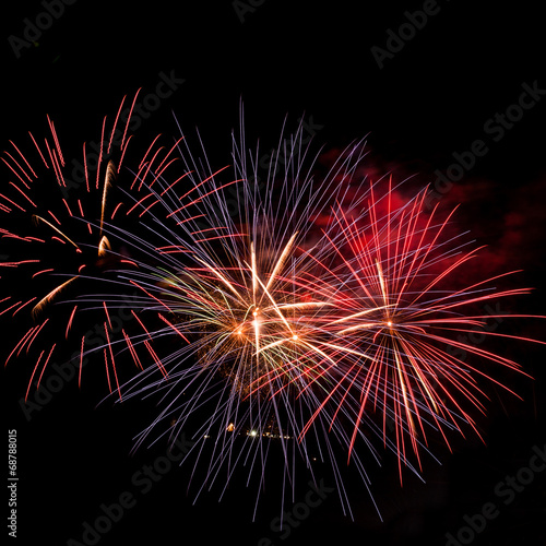 Fireworks on the black sky background.