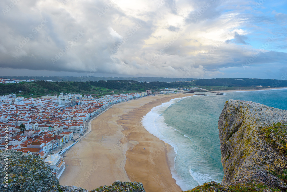 Panoramic view of Nazare beach, Portugal