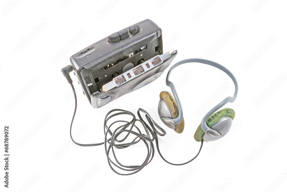 Cassette player with audio tape isolated on white background Cassette player with audio tape isolated on white background