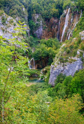 Beautiful Waterfall Cascades at Plitvice lakes, Croatia