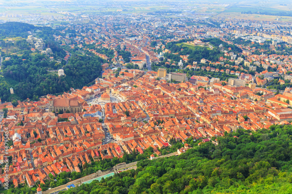 Aerial view of the Old Town, Brasov, Transylvania, Romania