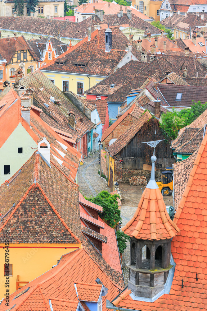Obraz premium view of Sighisoara from the clock tower, Romania