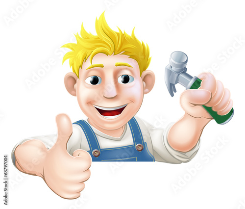 Hammer man over sign thumbs up