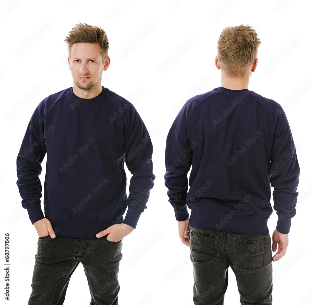 Man posing with blank dark purple sweatshirt Man posing with blank dark purple sweatshirt