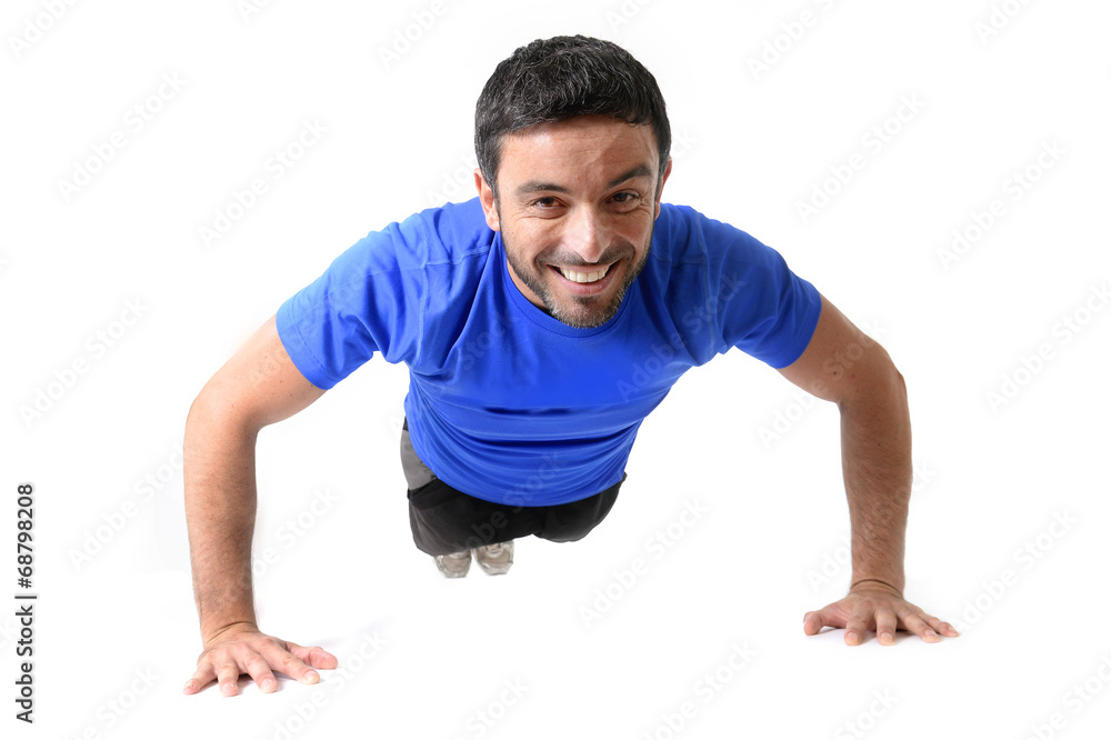attractive sport man training push up exercise isolated on white attractive sport man training push up exercise isolated on white