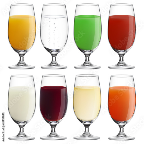 Collection (set) of glasses with various drinks
