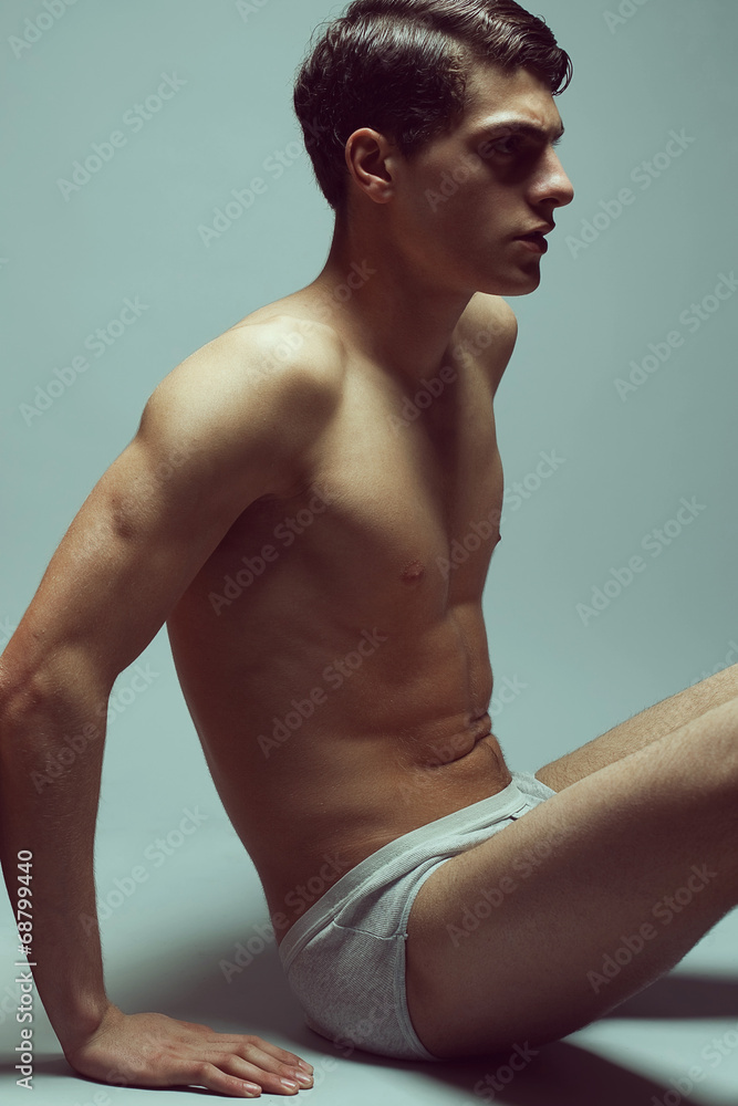 Male beauty concept. Handsome muscular male model in underwear Stock Photo  | Adobe Stock