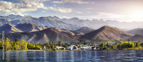 Fotografiet Issyk Kul lake panorama