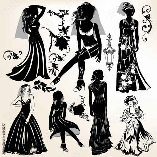 Collection of wedding silhouettes and elements