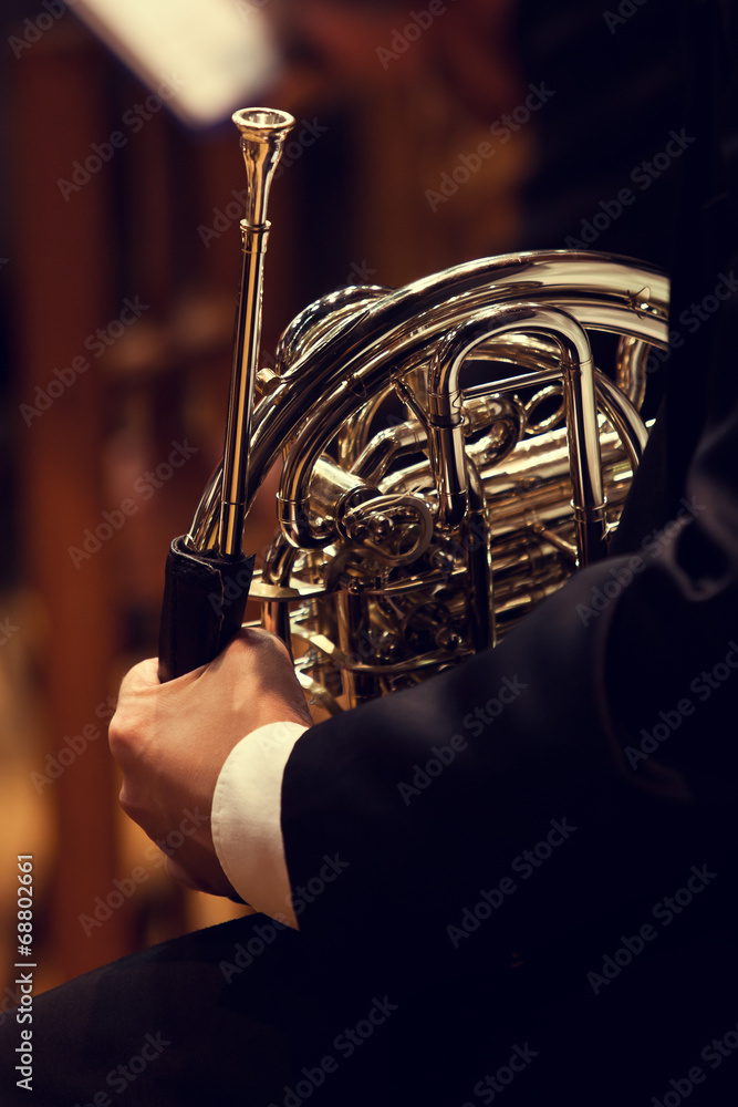 Obraz premium Musician holding a french horn