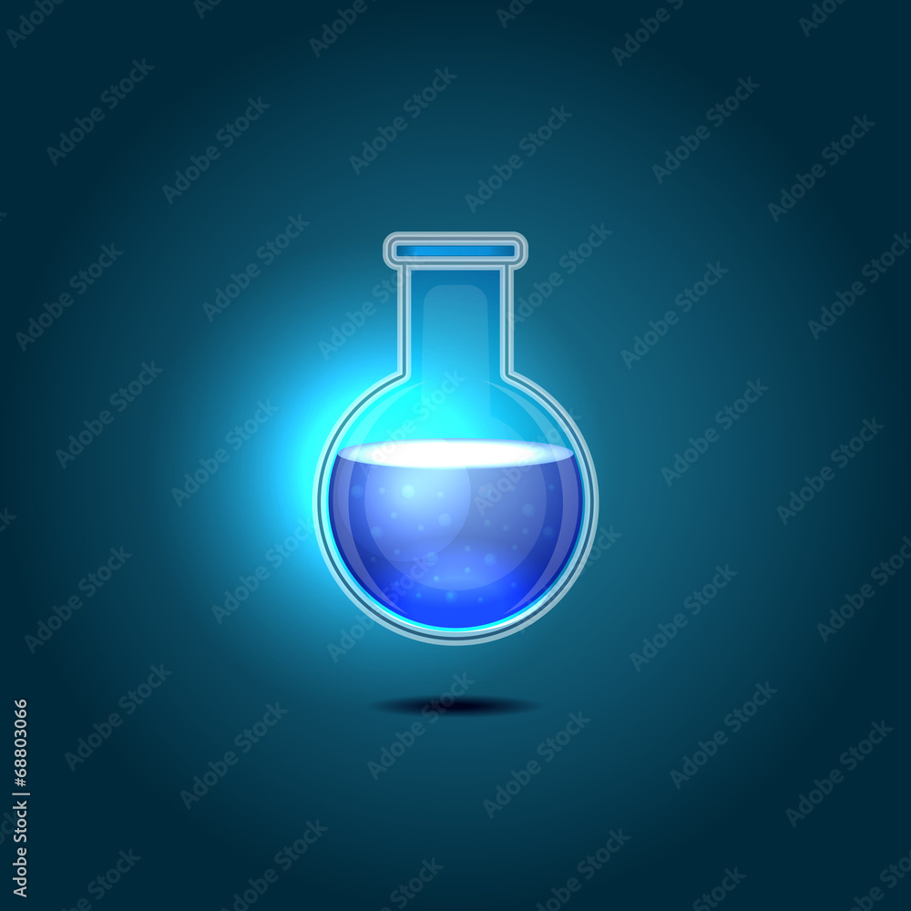 Glass Chemical Flask with Blue Toxic Liquid. Vector Glass Chemical Flask with Blue Toxic Liquid. Vector
