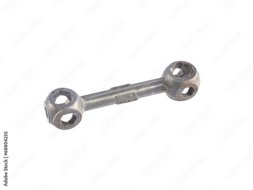 Close up photo of a box spanner on a white background. Close up photo of a box spanner on a white background.