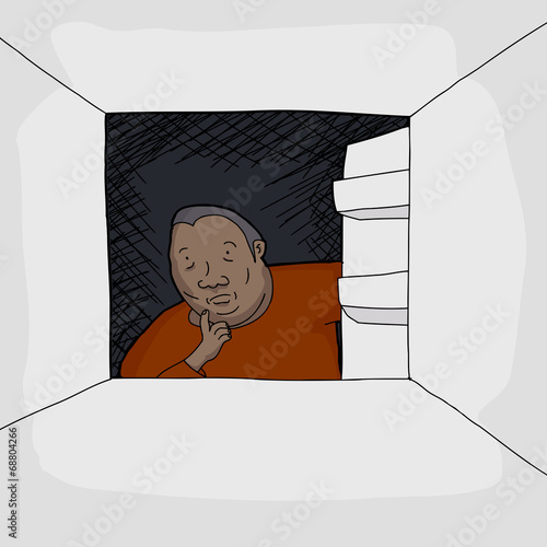 Man Looking in Empty Refrigerator