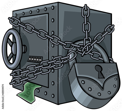 Illustration of a safe with money