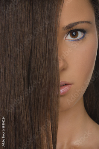 portrait of brunette woman with straight hair