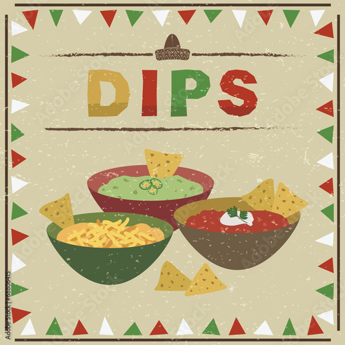 Mexican food poster vector dips guacamole salsa cheese nacho clipart frame