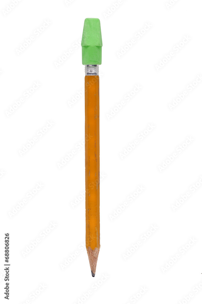 Worn Out Pencil With Eraser Isolated On White Worn Out Pencil With Eraser Isolated On White