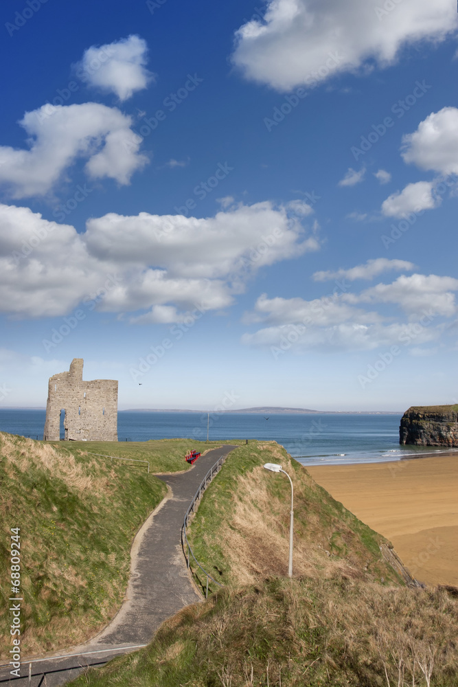benches and path view of Ballybunion beach