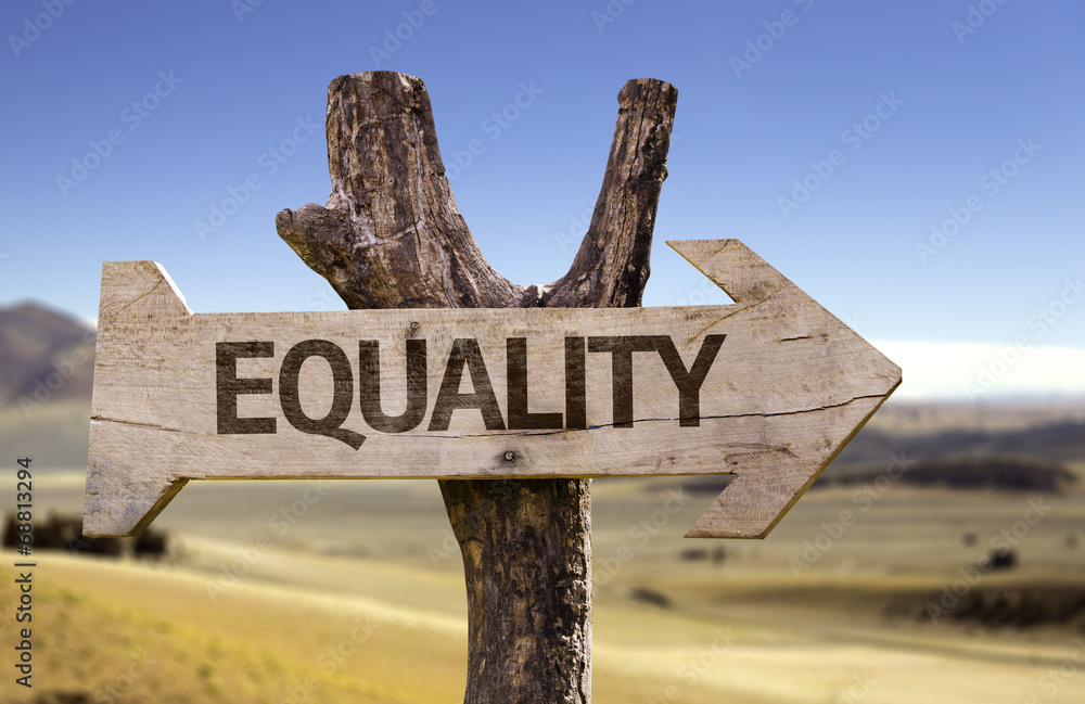 Equality wooden sign with a desert background