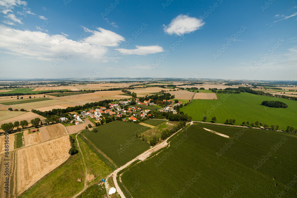 aerial view of village landscape