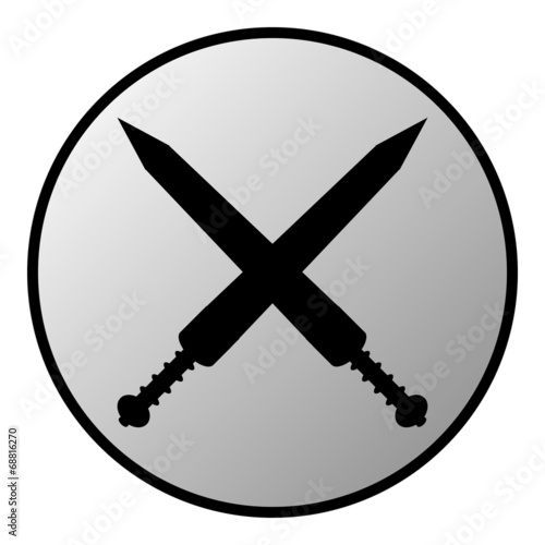 Crossed gladius swords button
