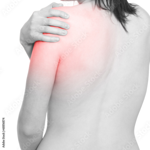Schmerzpunkt Schulter - rot markiert auf dem Körper einer Frau