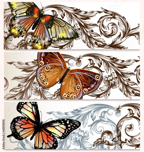 Vector backgrounds set with butterflies