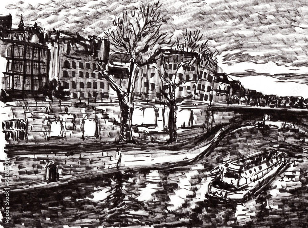 hand draw paris river