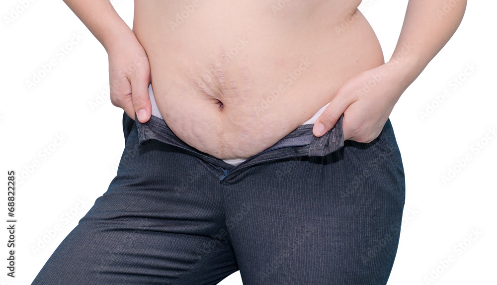 Naklejka premium Fat woman trying to wear thouser
