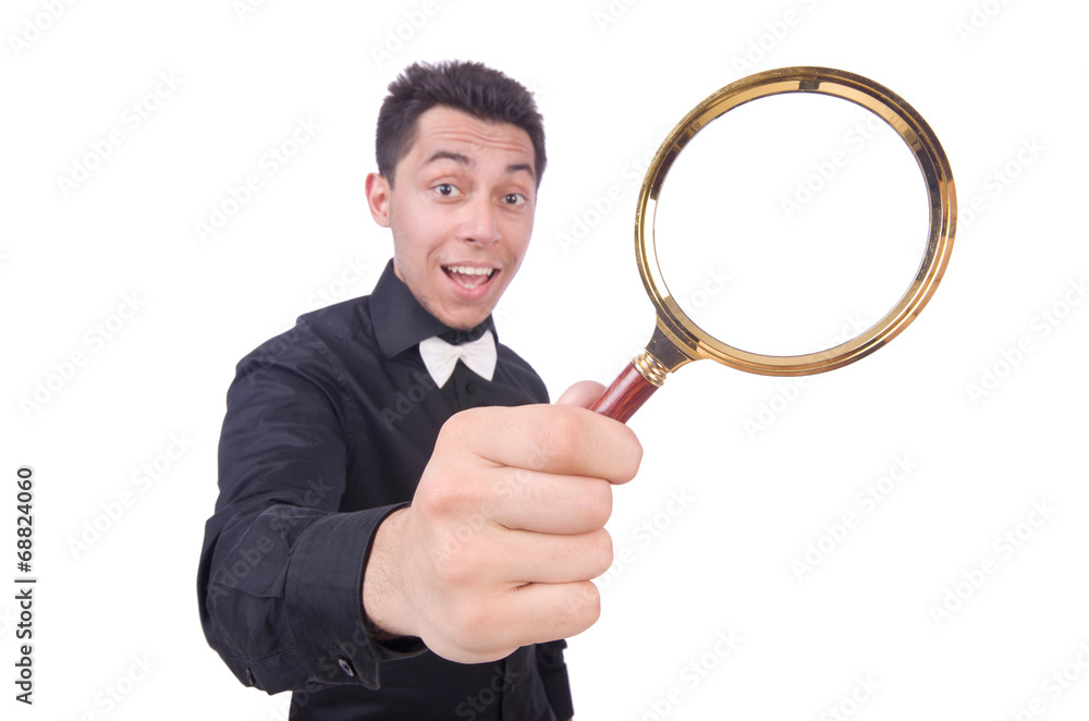 Funny man with magnifying glass Funny man with magnifying glass