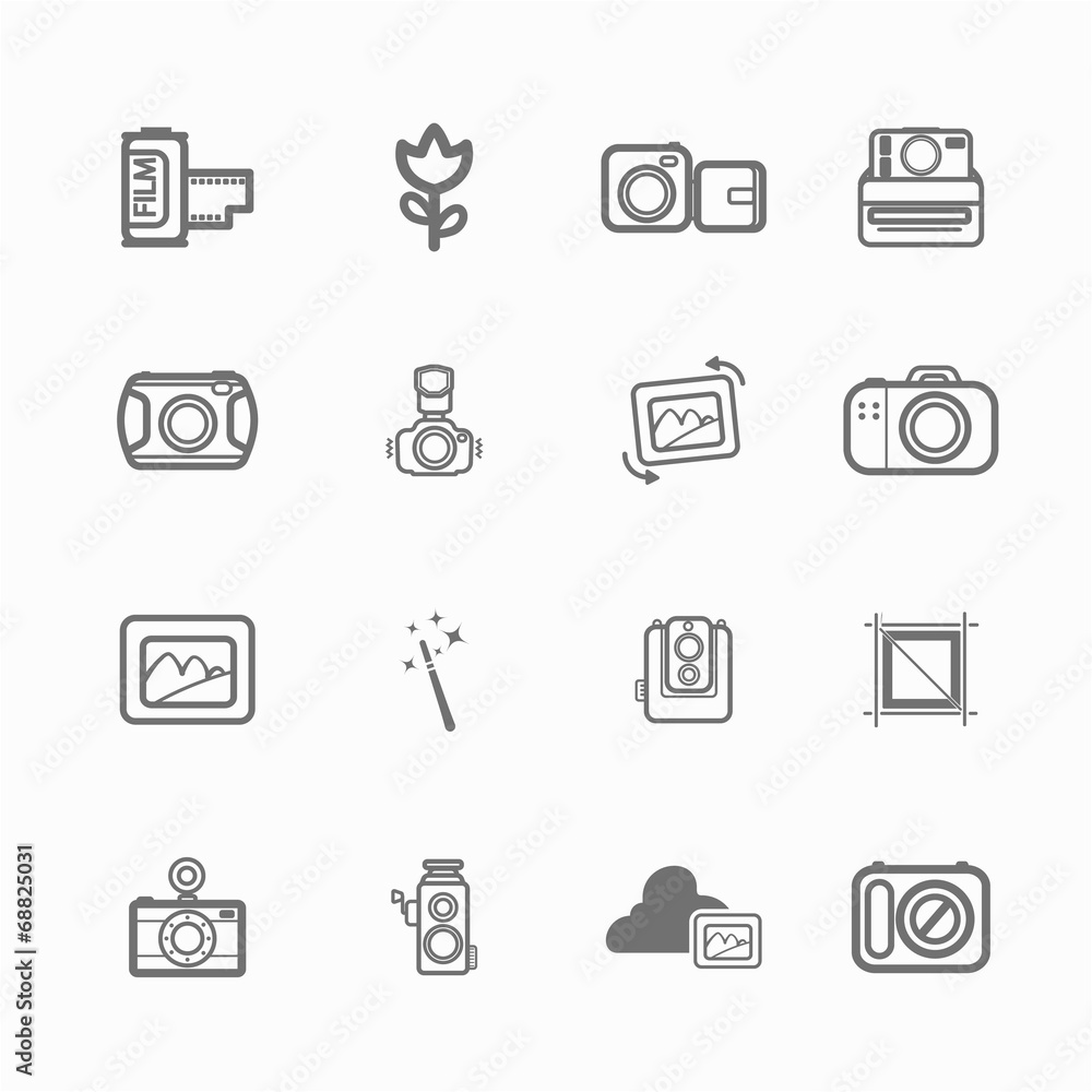 mono Camera icons and menu Camera icons on White paper set 1 mono Camera icons and menu Camera icons on White paper set 1