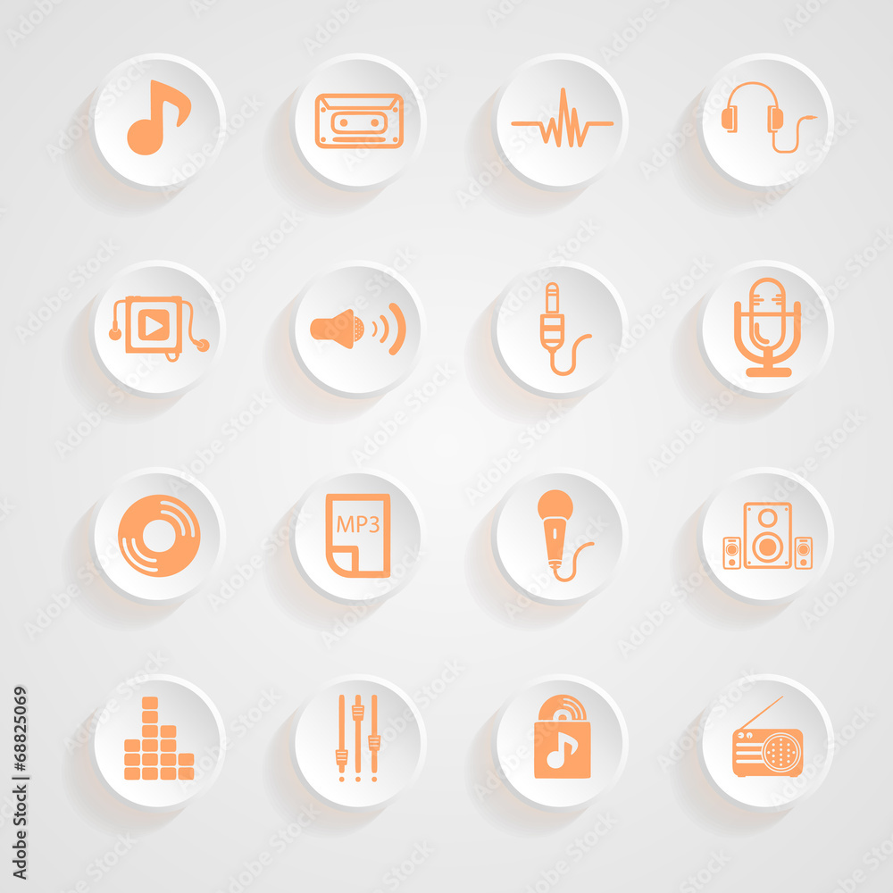 Music set Icons button shadows vector set Music set Icons button shadows vector set