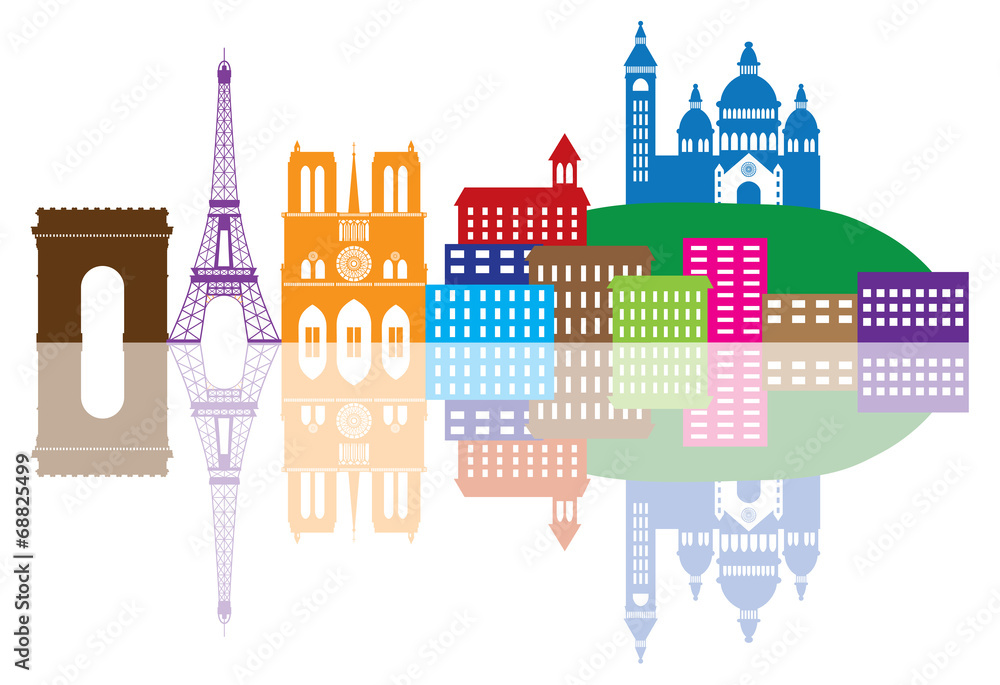 Paris City Skyline Silhouette Color Vector Illustration