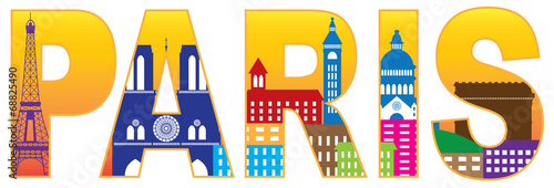 Paris City Skyline Silhouette Text Color Vector Illustration